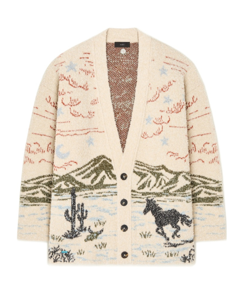 Alanui Graphic Pattern Long Sleeve Wool Cardigan In Multi