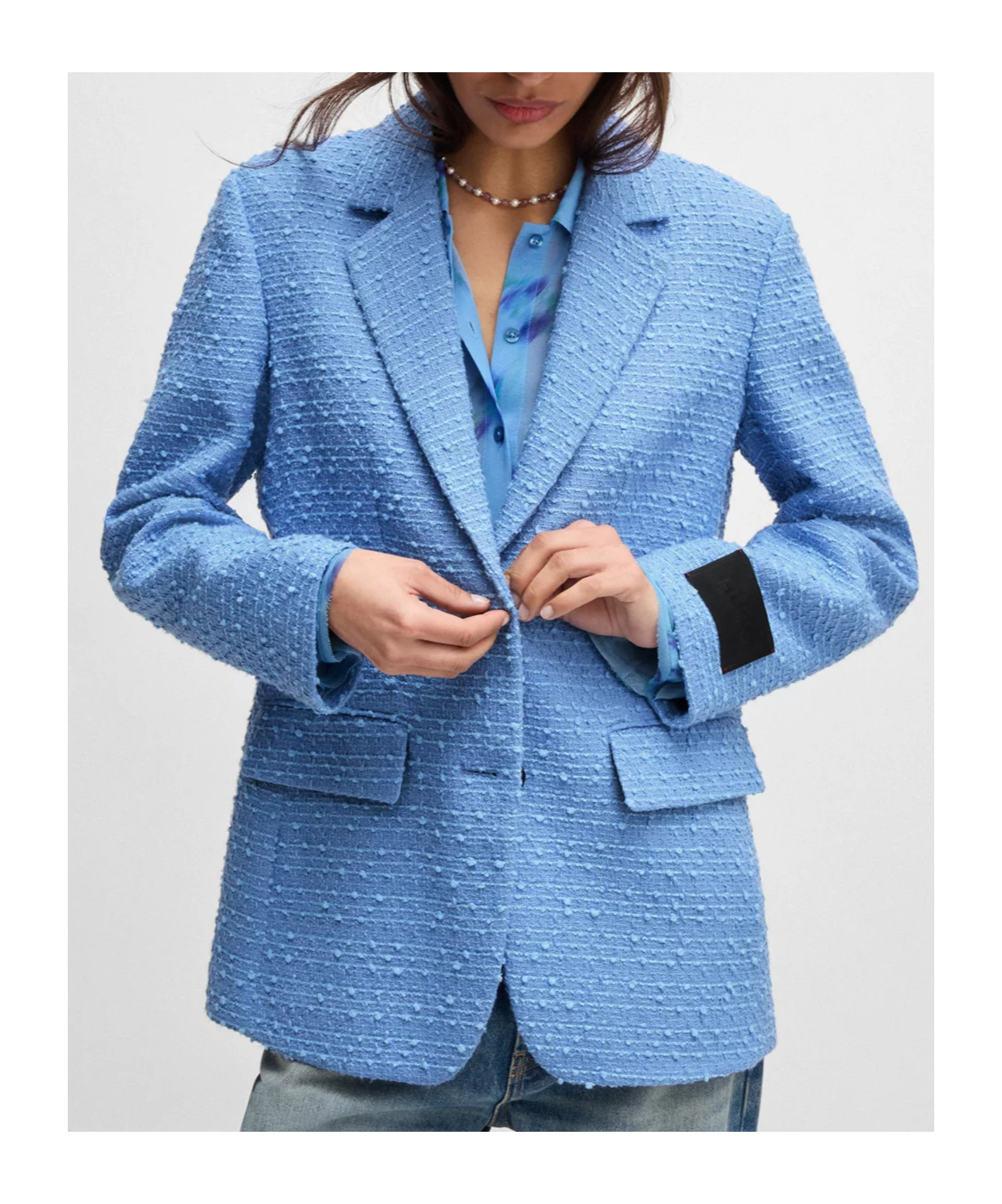 Hugo Boss Textured Bouclé Loose Jacket In Light Blue