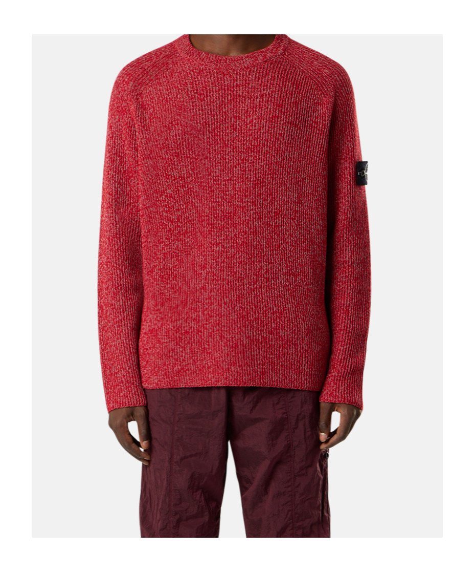 Stone Island Ribbed-knit Sleeve-patch Sweat In Red