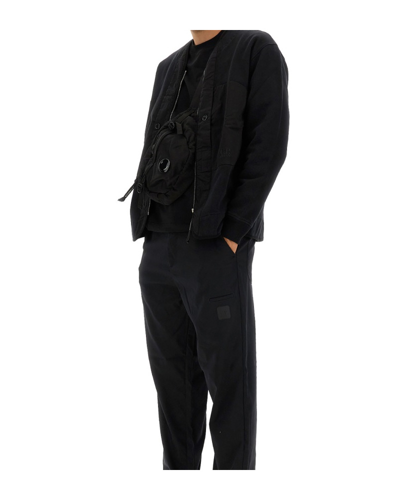 C.p. Company Zip Sweatshirt With Button And Patchwork In Black