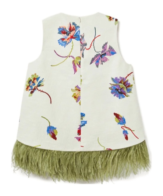 La Doublej Feather-trim Floral-print Top In White