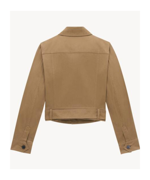 Shop Saint Laurent Cropped Jacket In Cotton Serge In Brown
