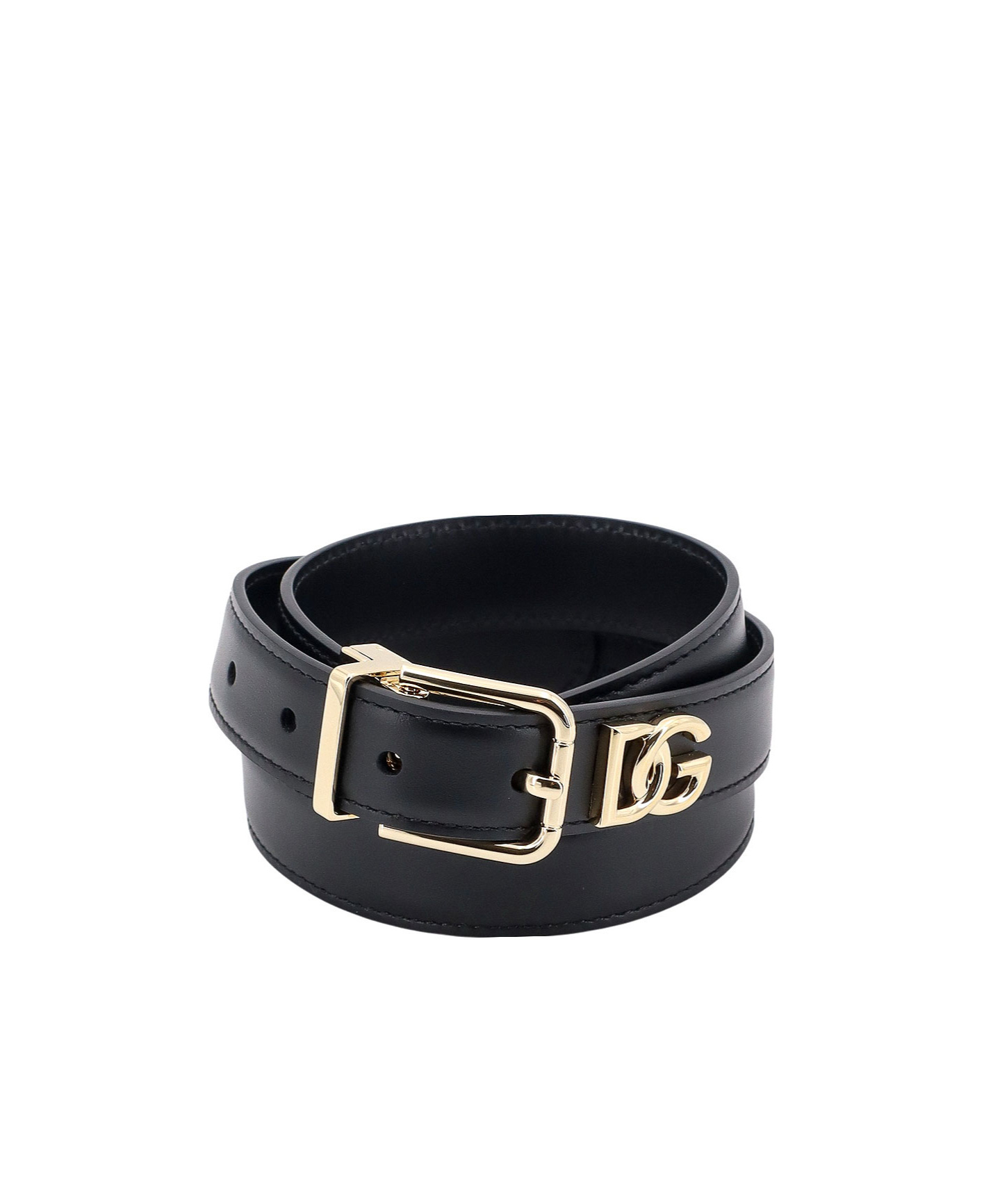 Dolce & Gabbana Leather Belt With Metal Monogram In Black