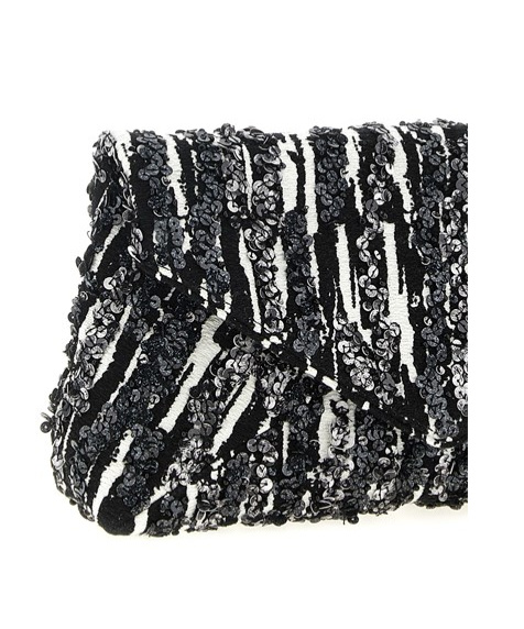 Dries Van Noten Pleated Jacquard Clutch In Black