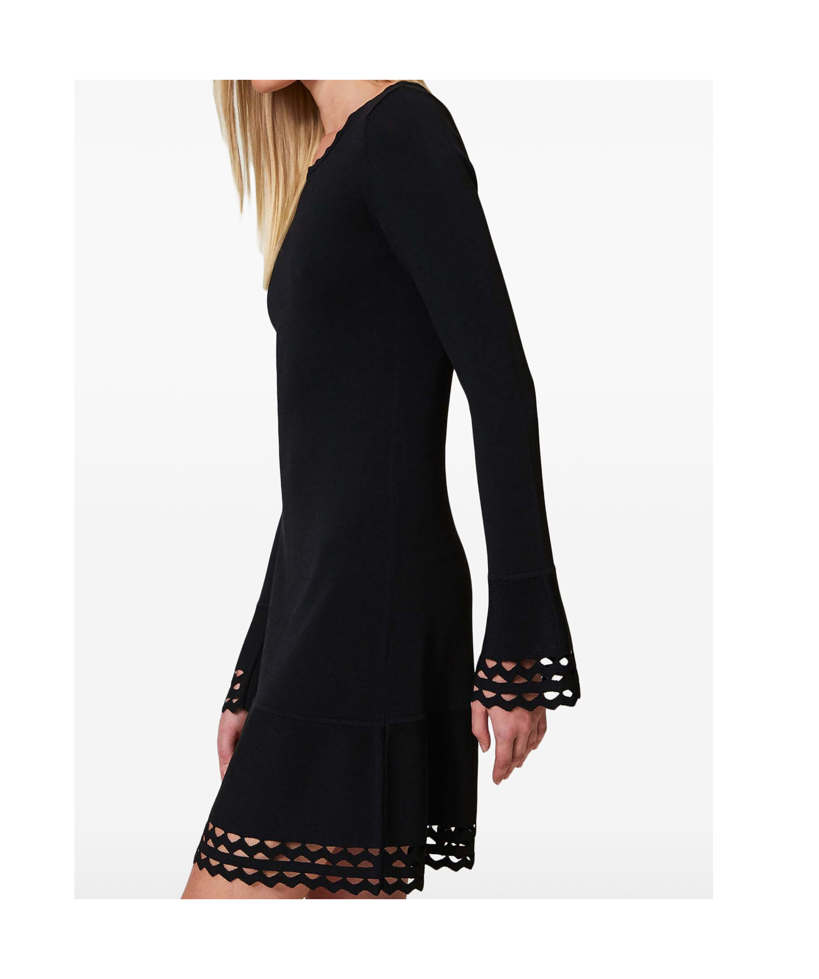 Shop Twinset Scallop-trim Dress In Black