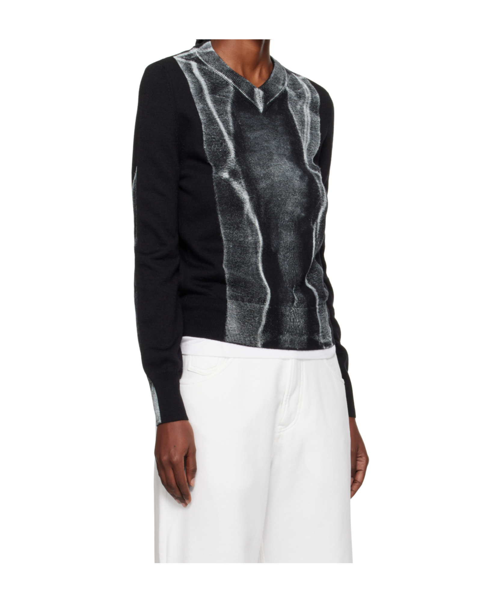 Mm6 Maison Margiela Folded Printed Gauge 14 V-neck Sweater In Black