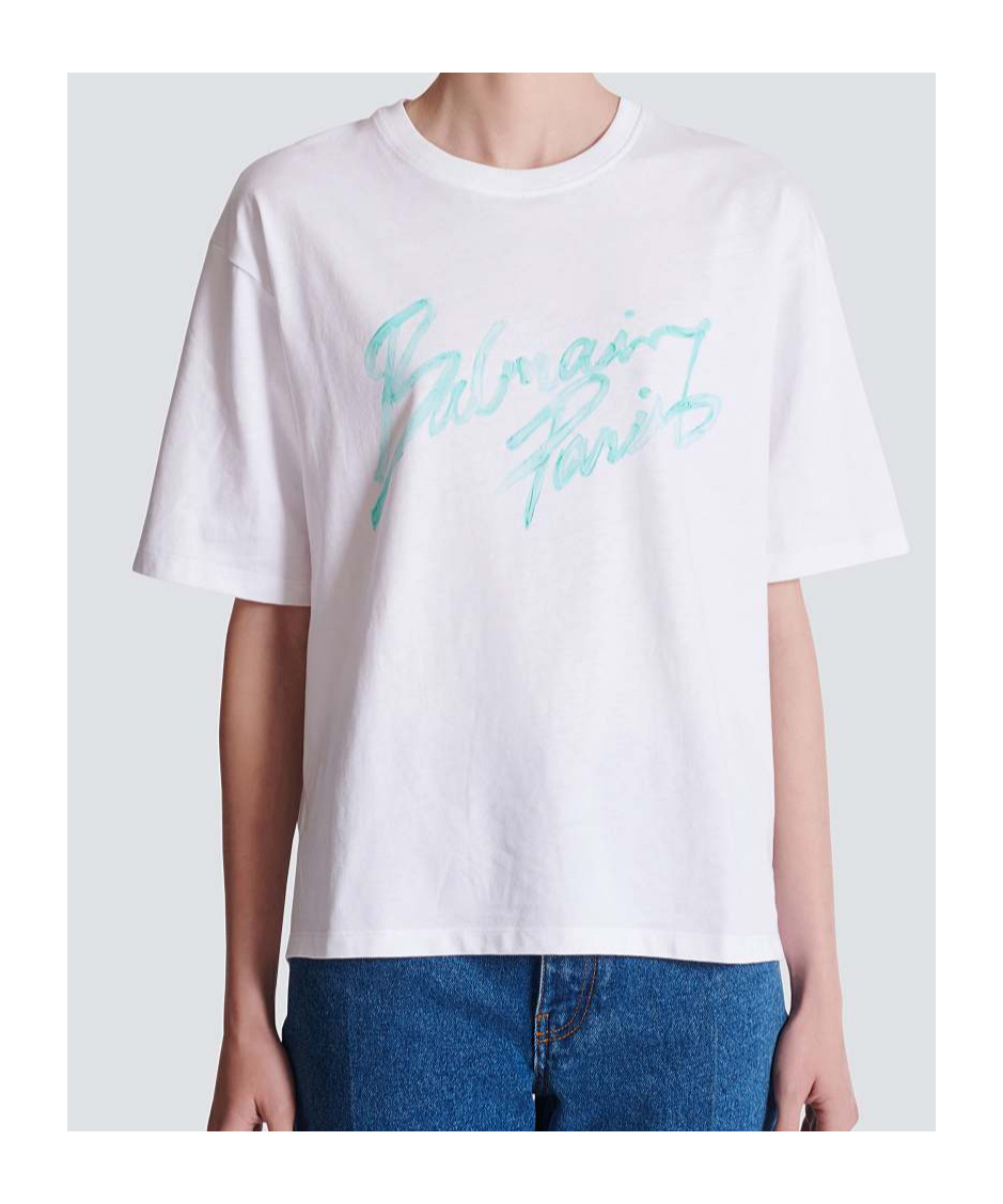 Balmain Brushstroke Paris Logo Graphic T-shirt In White