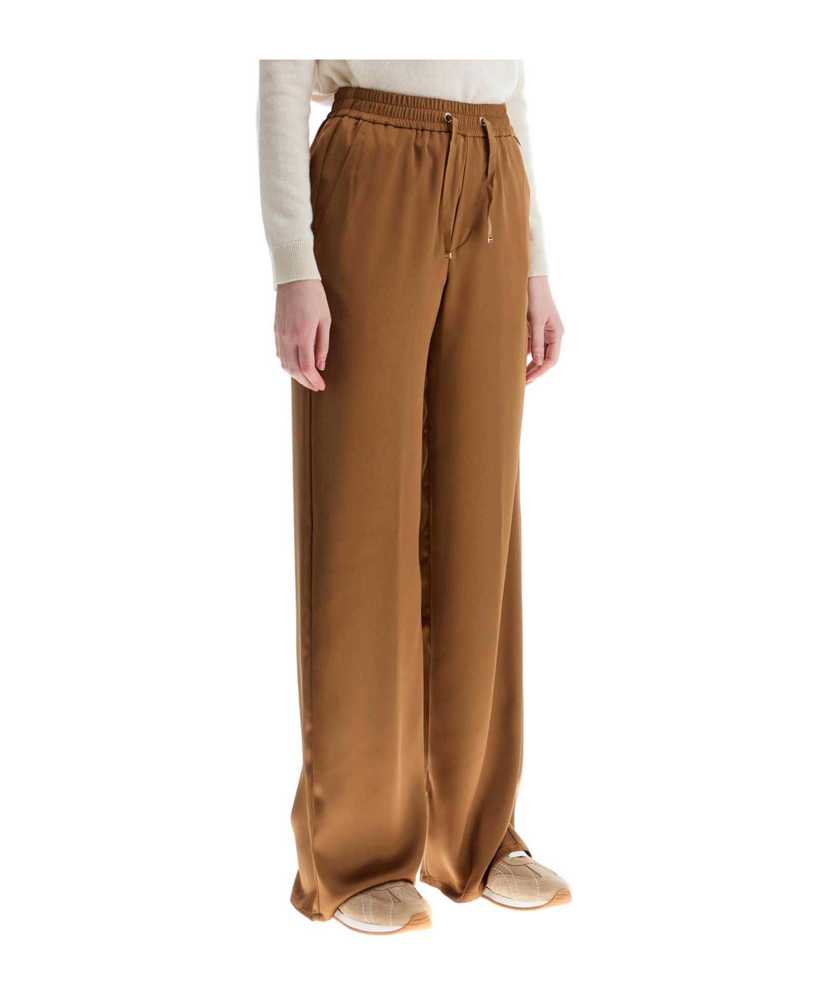Herno Wide Leg Camel Polyester Pants In Brown