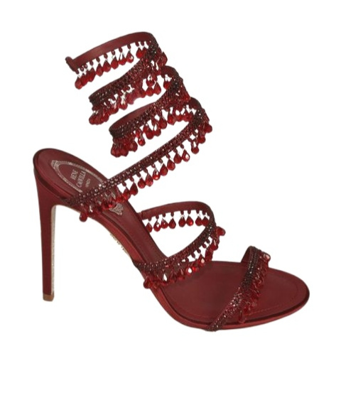 René Caovilla 110mm Embellished Satin Heeled Sandals In Red
