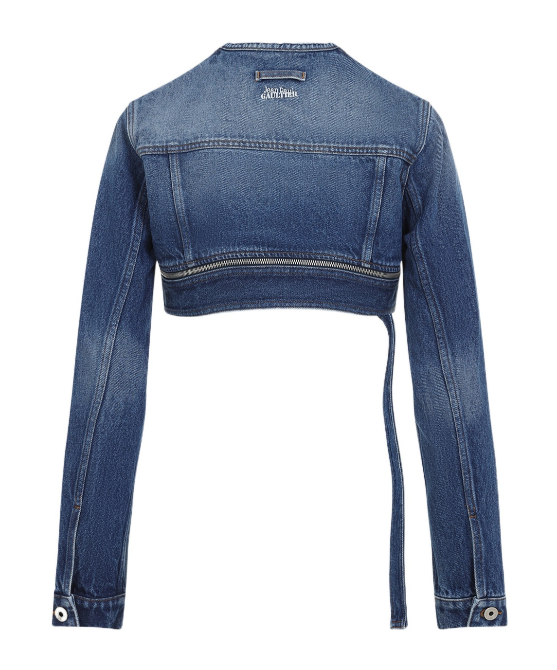 Jean Paul Gaultier Short Belted Denim Jacket In Blue