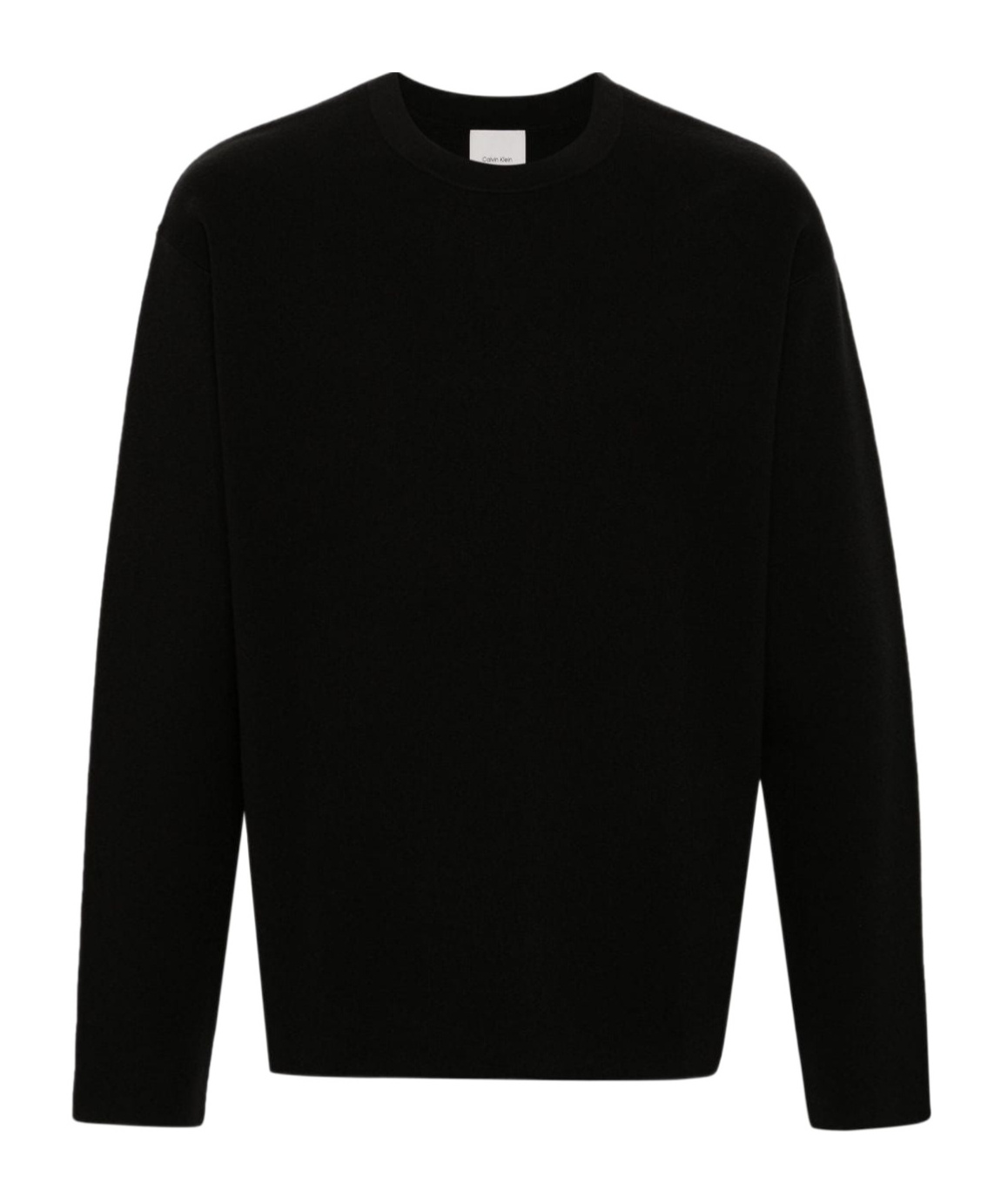 Calvin Klein Tonal Logo Smooth Cotton Crewneck Sweater In Black