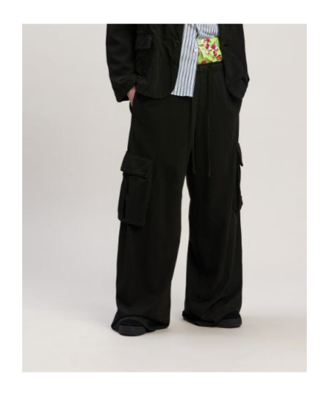 Palm Angels Wide Leg Drawstring Cargo Pants In Black