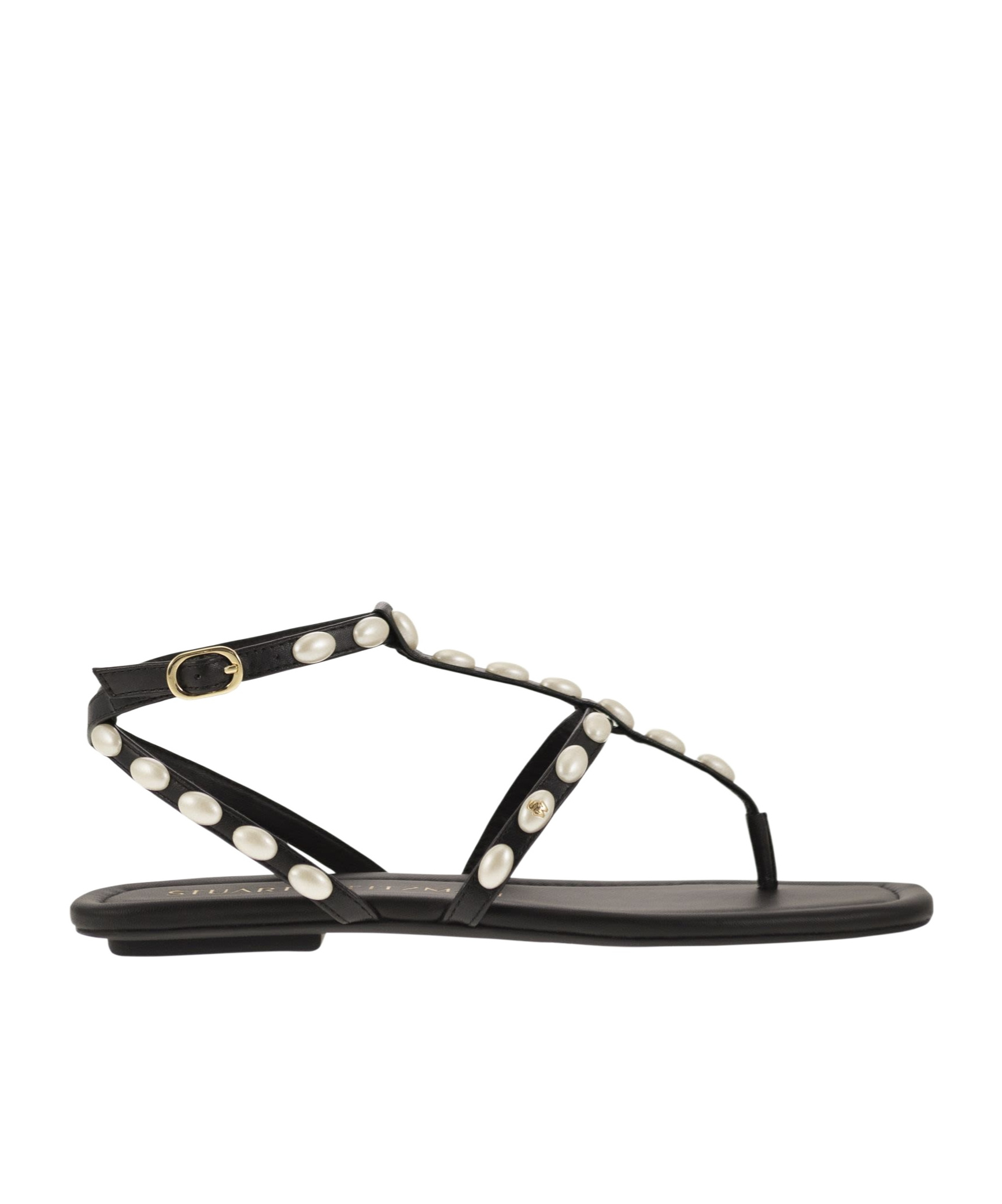 Shop Stuart Weitzman Embellished Pearlita Thong Sandals In Black