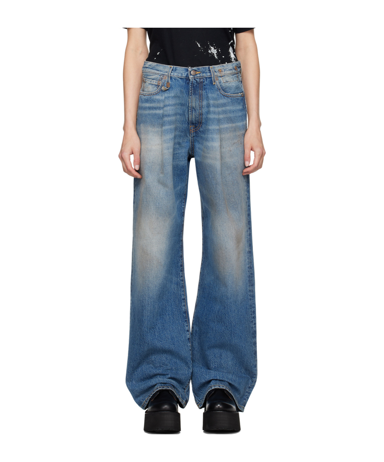 R13 Damon Wide-leg Faded Jeans And Trousers In Blue