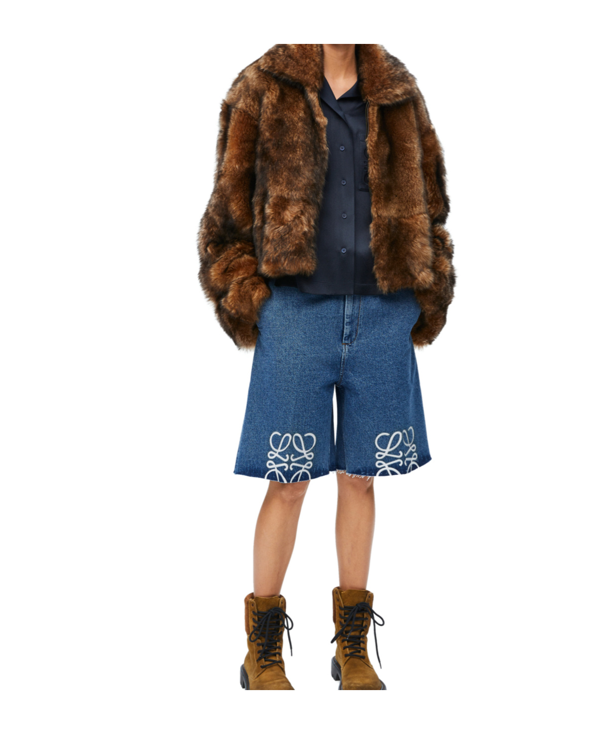 Loewe Anagram-embroidered Wide-leg Denim Shorts