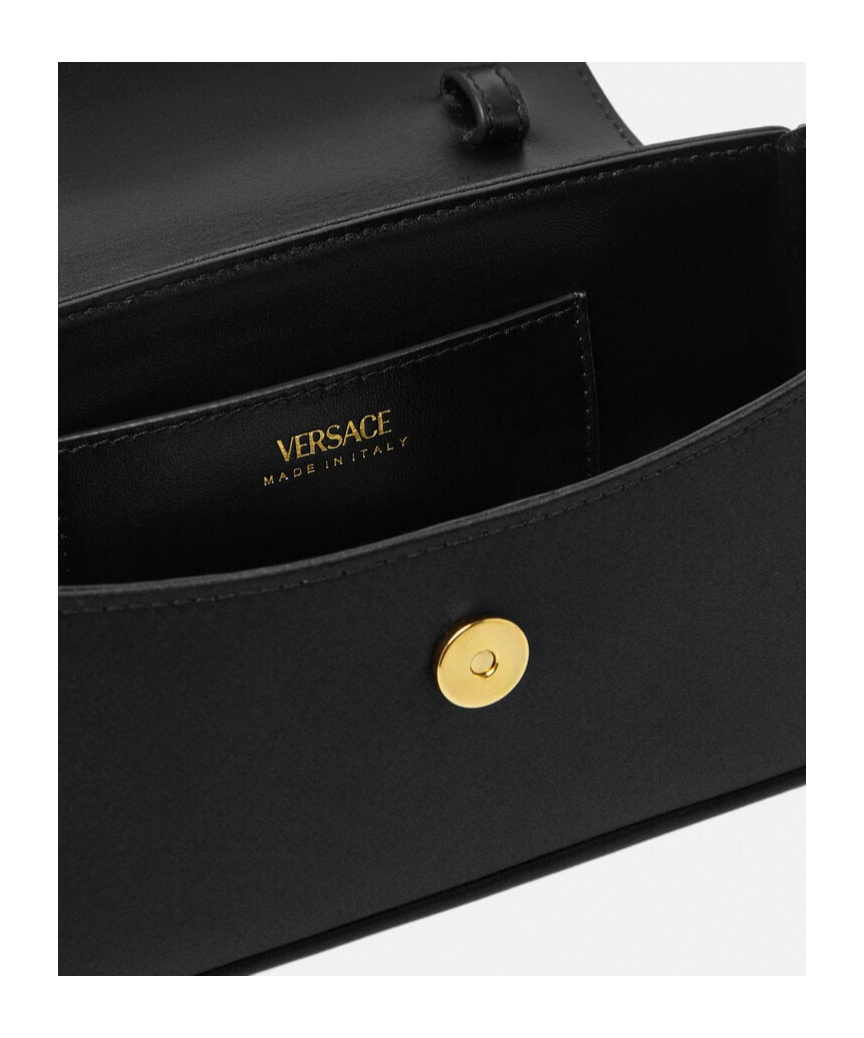 Versace La Medusa Small Satin Top Handle Bag In Black