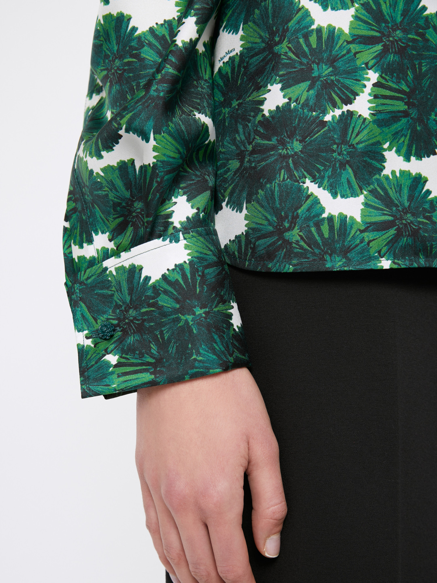 Max Mara Printed Silk Off-the-shoulder Blouse In Green