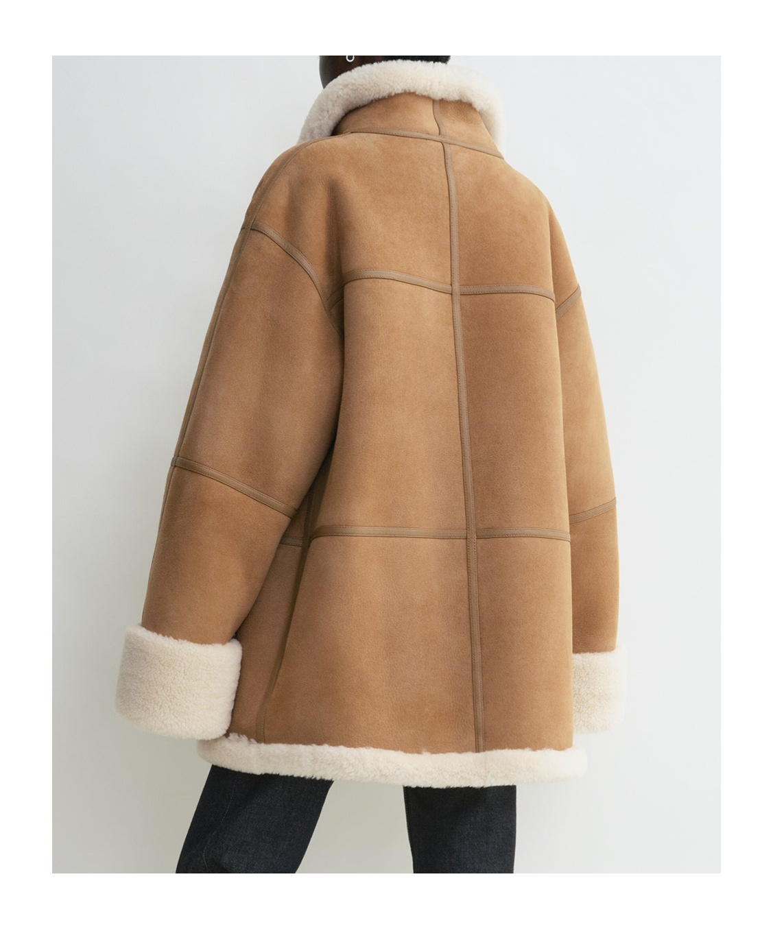 Totême Biscuits Shearling Lamb Leather Jacket With Wide Collar In Brown