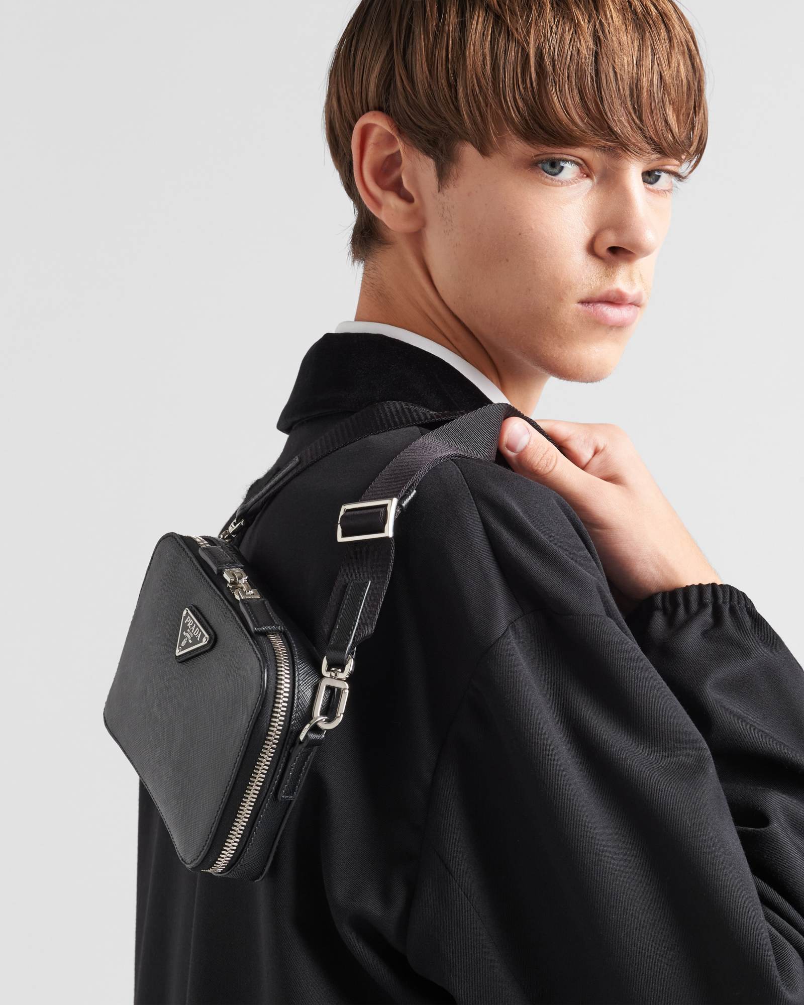 Prada Textured Leather Crossbody Bag In Black