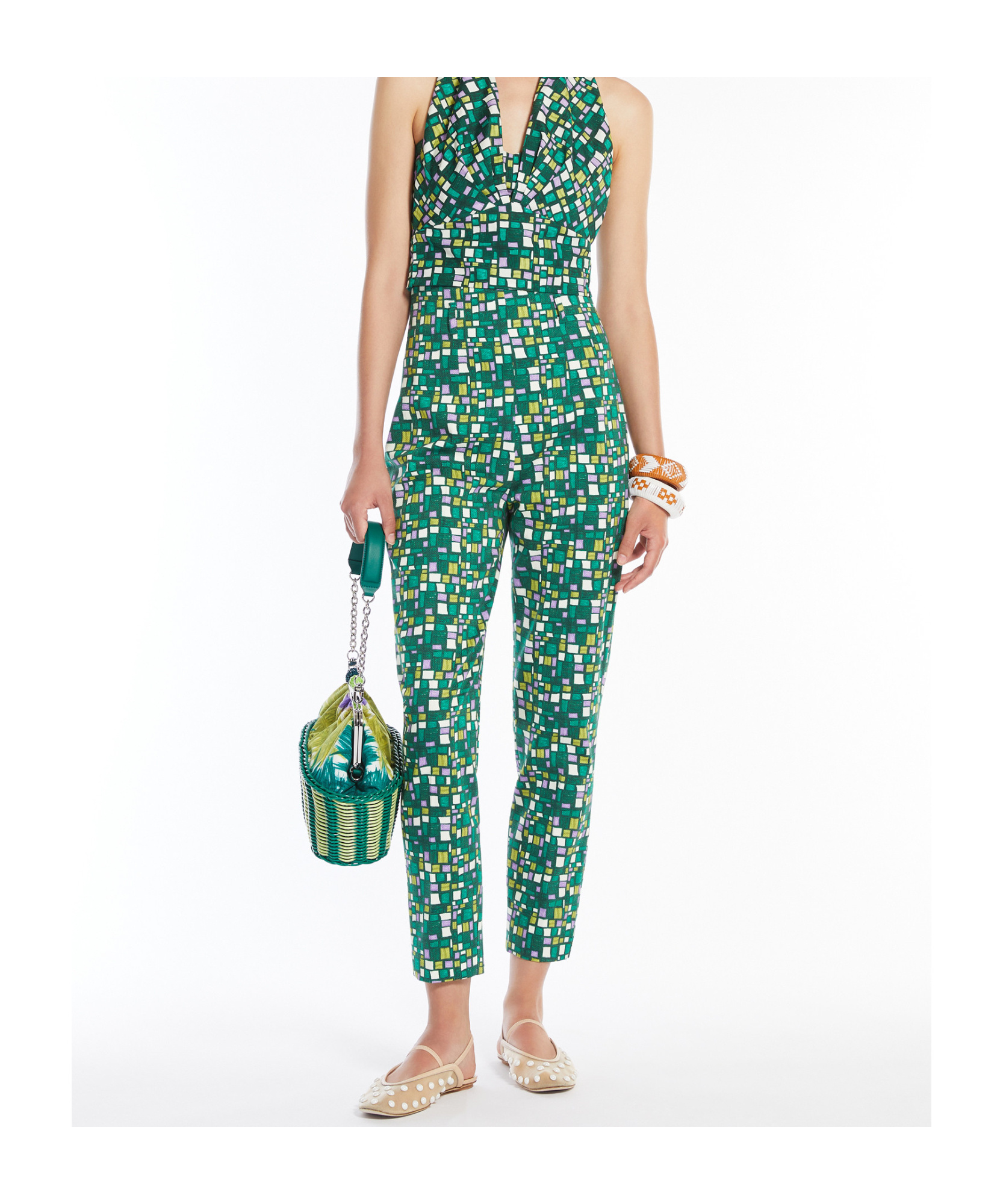 Weekend Max Mara Geometric-print Trousers In Green