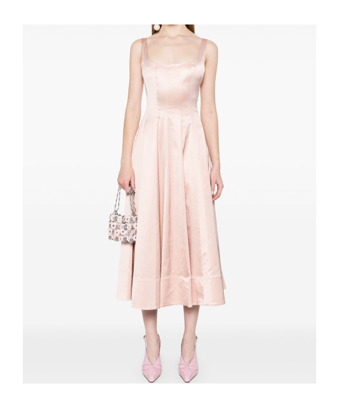 Staud Wells Pleated Satin Midi Dress In Pink