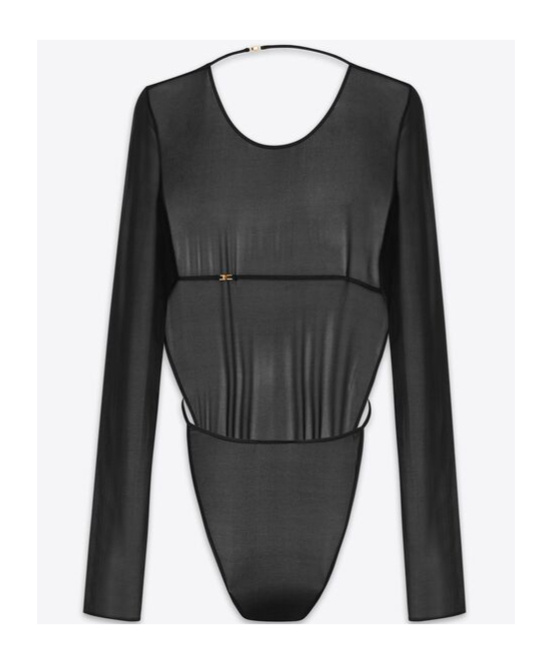 SAINT LAURENT BACKLESS BODYSUIT IN STRETCH SILK GEORGETTE
