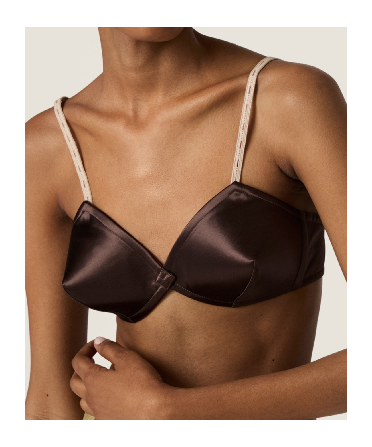 Miu Miu Satin Triangle Bra Adjustable Straps In Brown