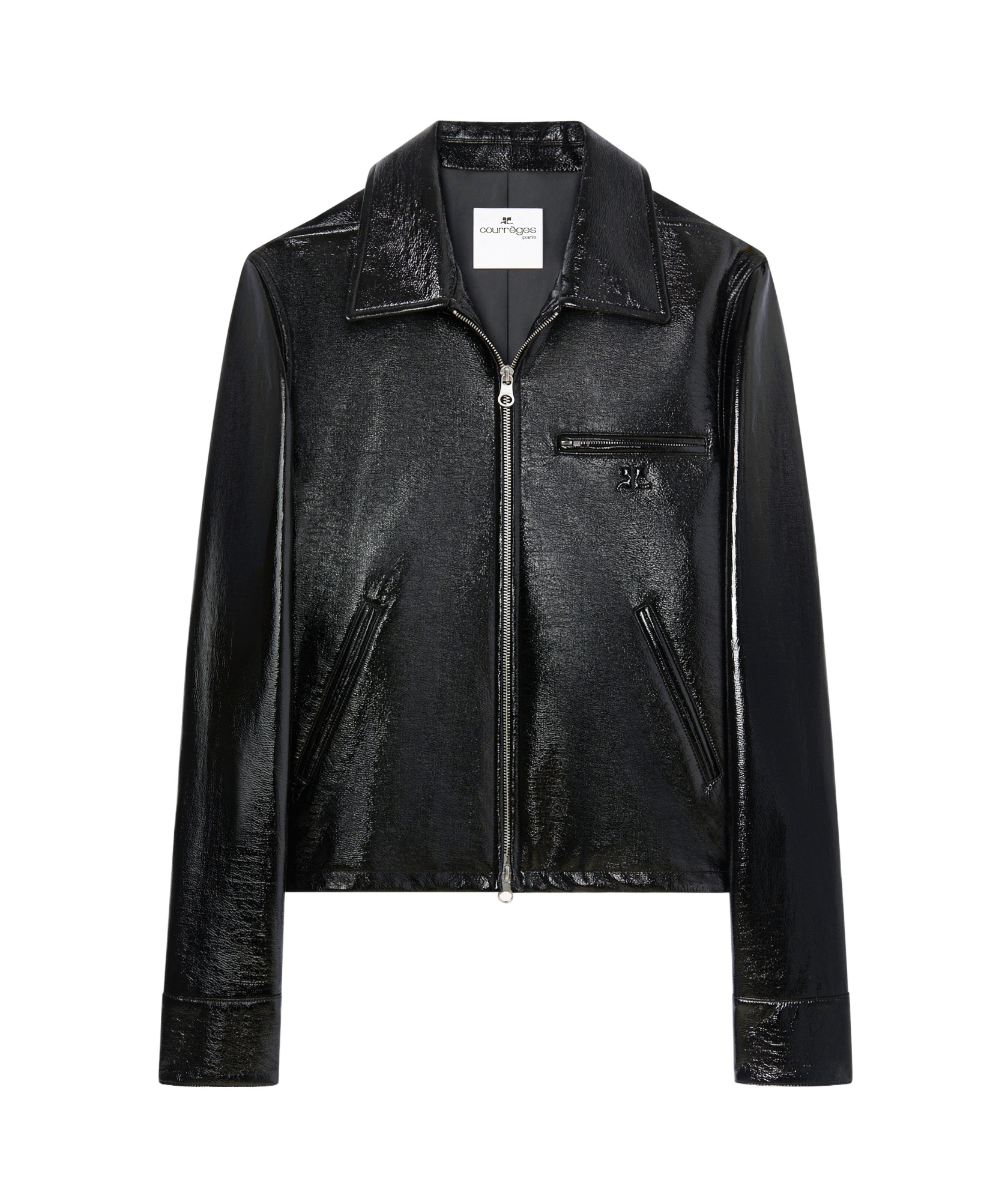 Courrèges Tailored Shiny Finish Collared Jacket In Black