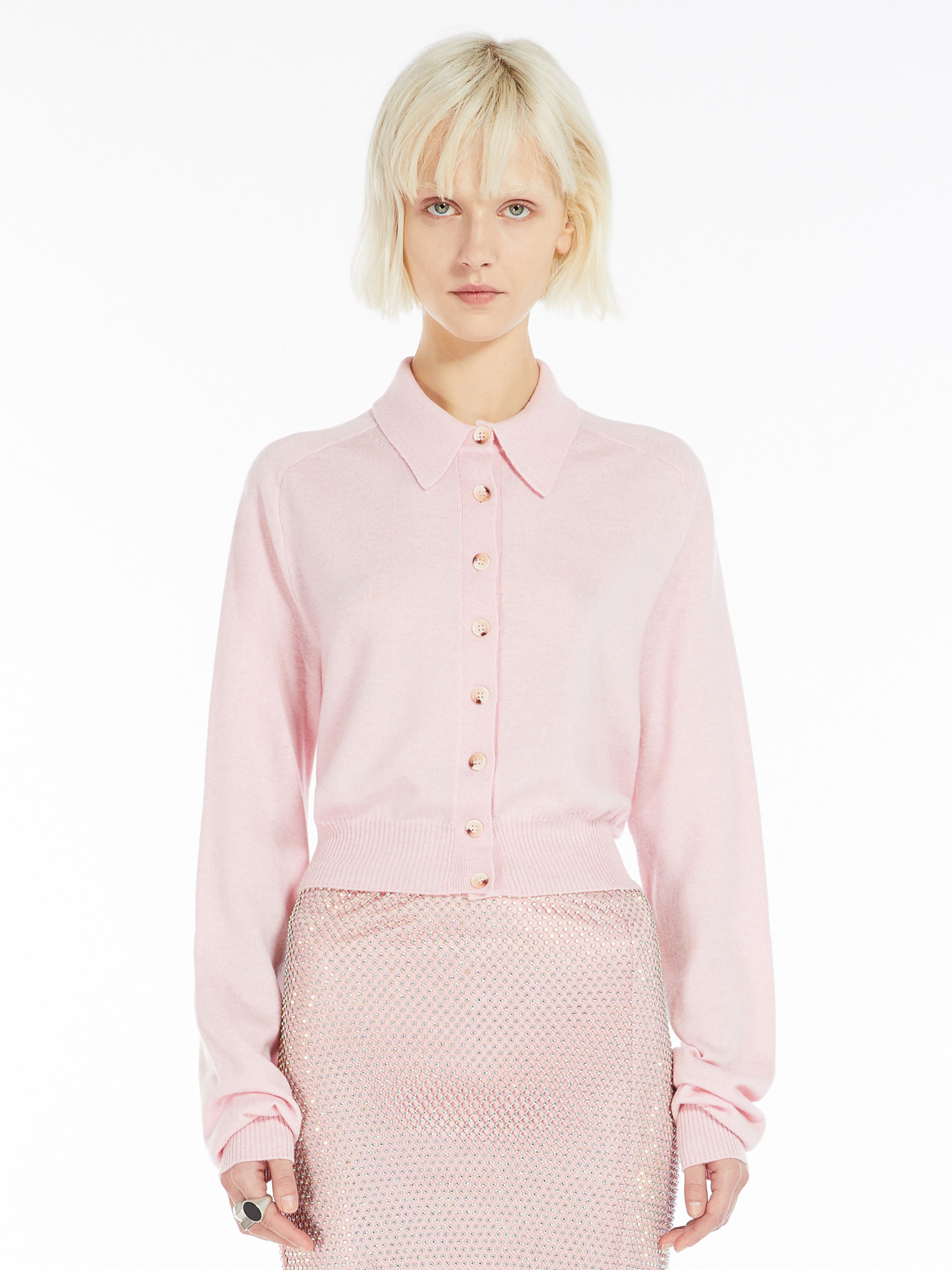 Sportmax Fur-collar Wool Cardigan In Nude