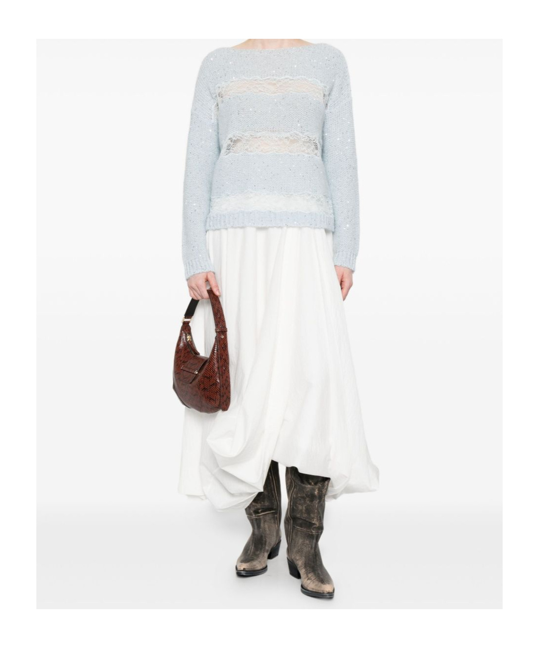 Ermanno Firenze Knitwear With Lace And Sequin Embellishments In Blue