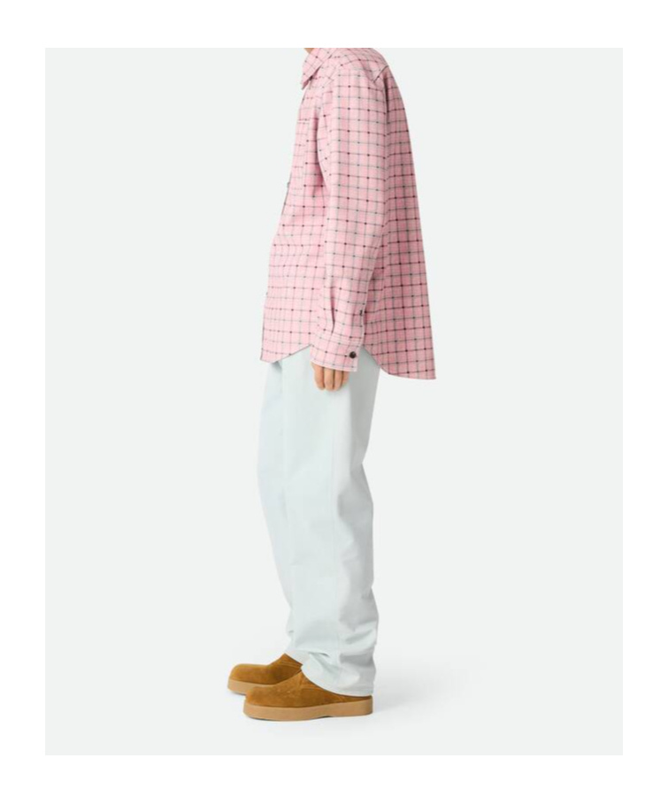 Bottega Veneta Men Pink Check Print Leather Shirt In Pink
