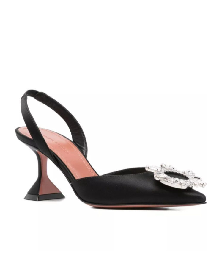 Amina Muaddi Leather Slingback Pumps Featuring Sculptural Heel In Black