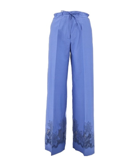Shop P.a.r.o.s.h Floral-embroidery Trousers In Blu Cielo
