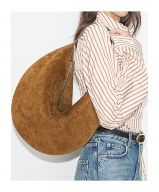 Tory Burch Balloon T-monogram Suede Shoulder Bag In Brown