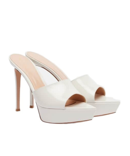 Gianvito Rossi Patent Leather Platform Mules In White