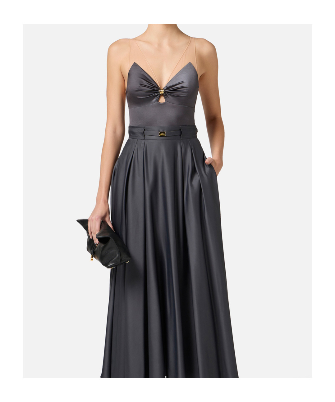 Elisabetta Franchi Tulle Detailing Bodysuit In Black