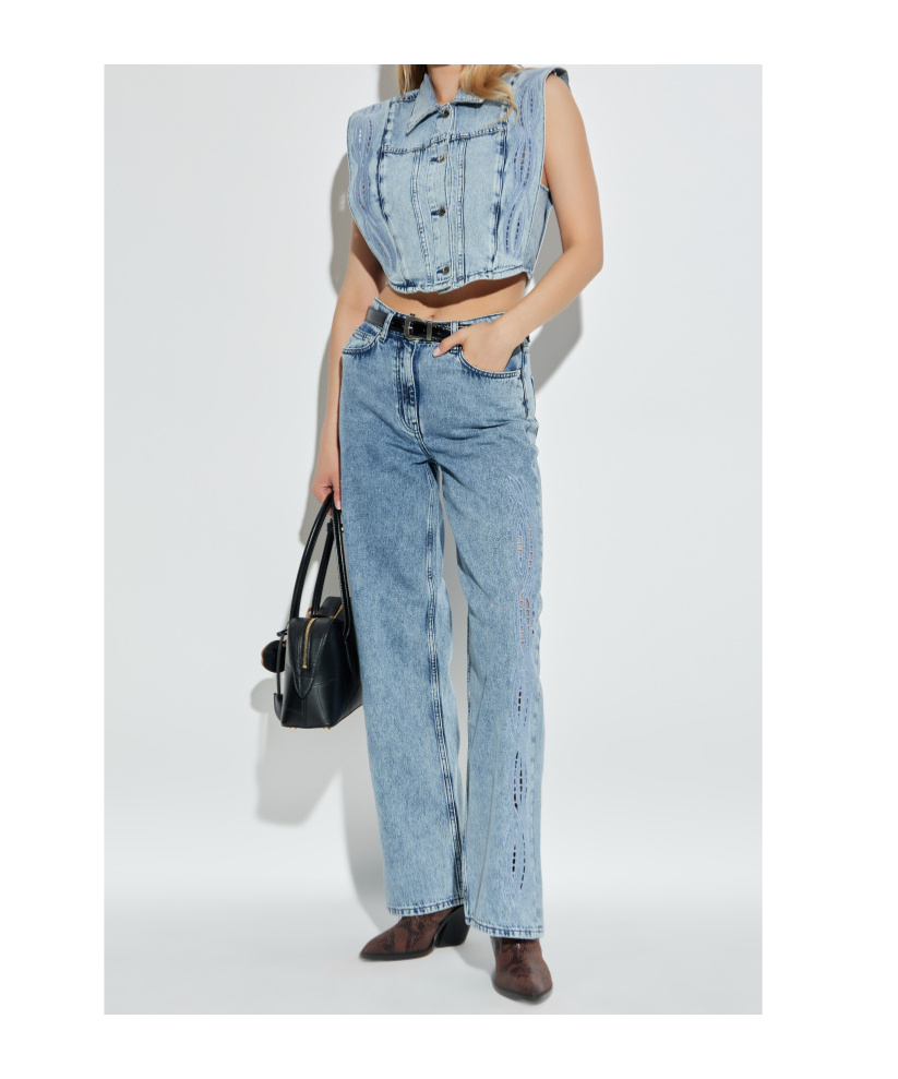 Iro Rosye Broderie-anglaise Denim Jacket In Blue