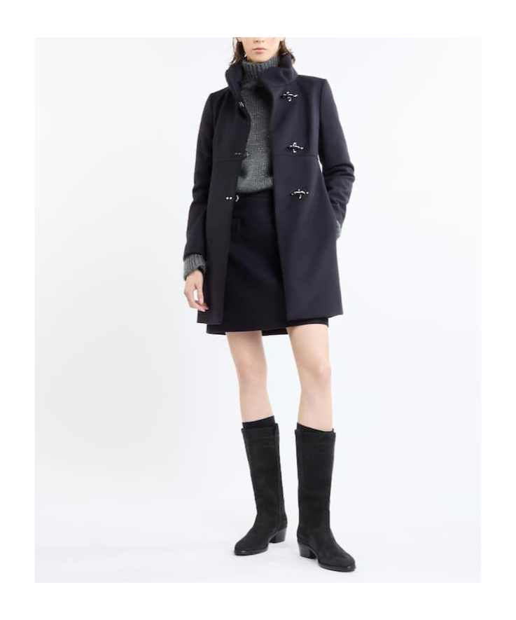Fay Romantic Coat In Black In Soft Wool Blend Fabric In Blue