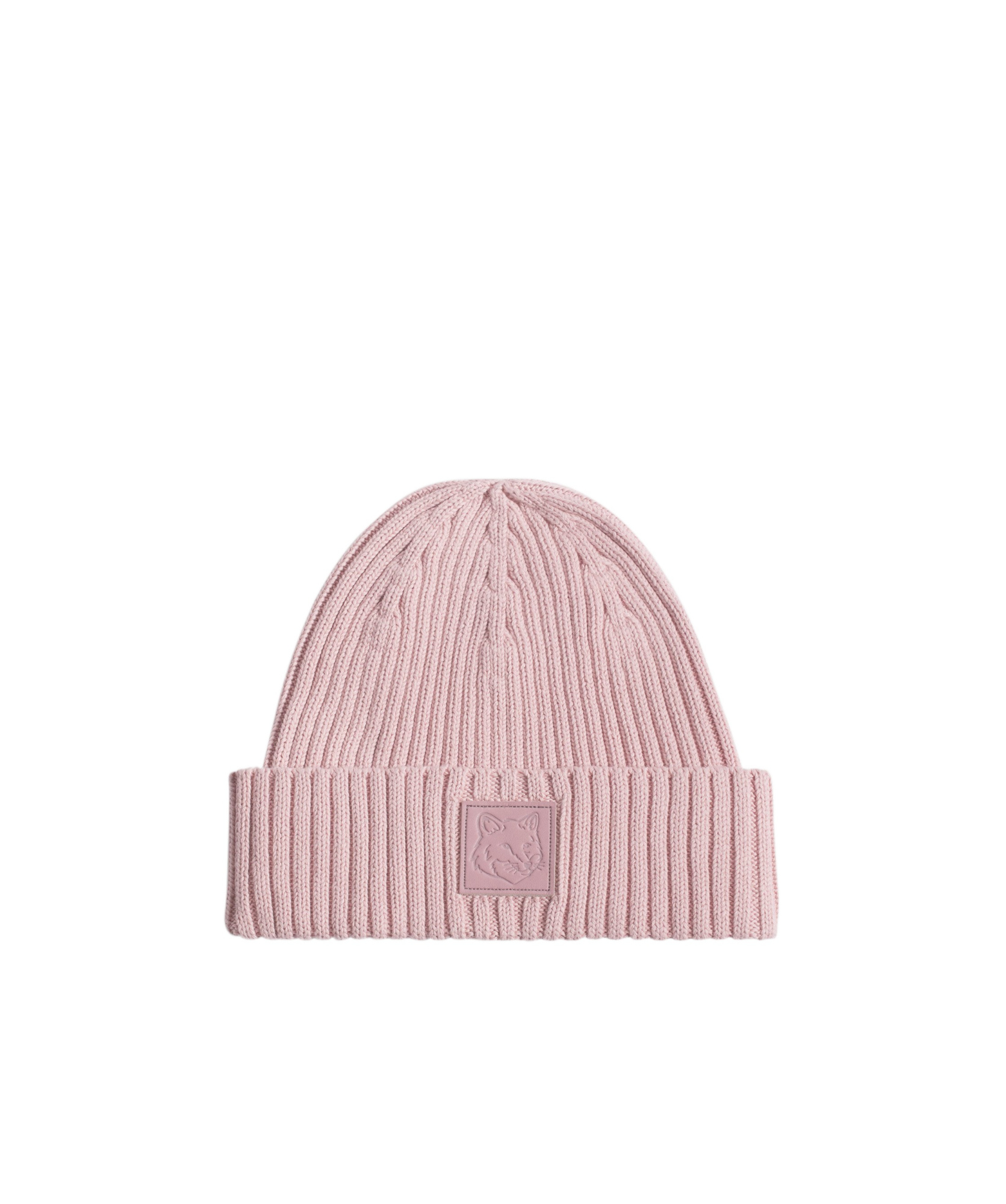 Maison Kitsuné Bold Fox Head Leather Patch Beanie In Pink