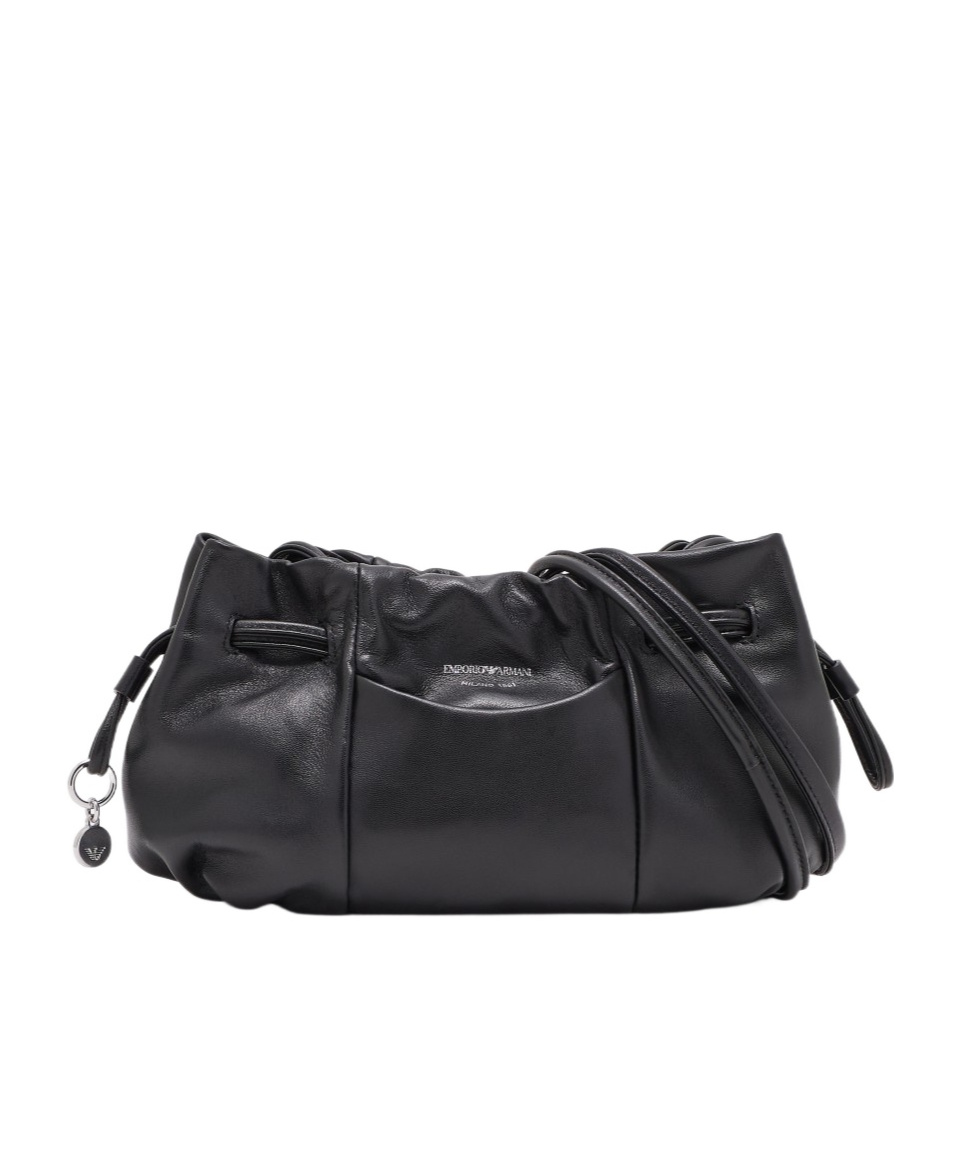 Emporio Armani Small Shoulder Bag With Nappa-leather Drawstring In Black