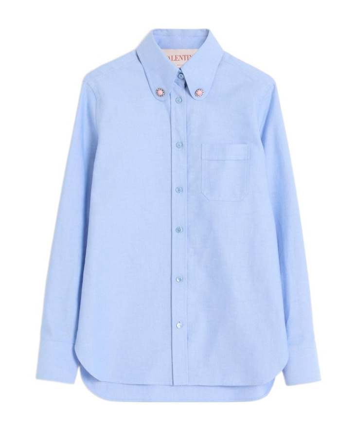 Valentino Light Blue Shirt With Jewelled Buttons In Blue