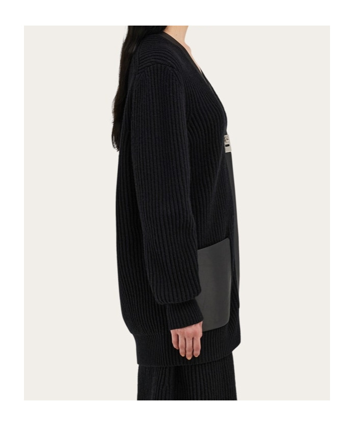 Ferragamo Leather-trimmed Cardigan In Black