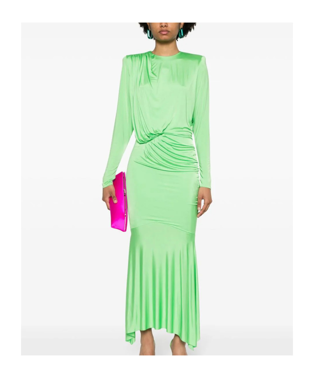 Alexandre Vauthier Long Pleated Maxi Dress With Asymmetric Hem In Green