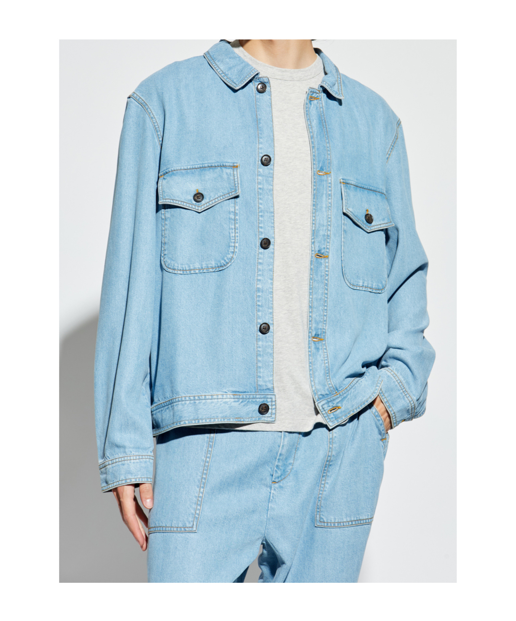 Officine Generale Button-down Long-sleeved Denim Jacket In Blue