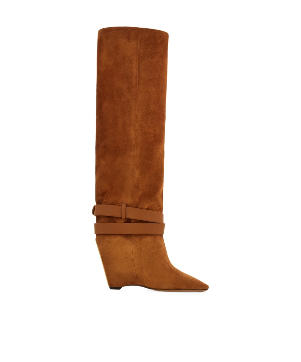 Ferragamo Knee High Boot With Wedge Heel In Brown