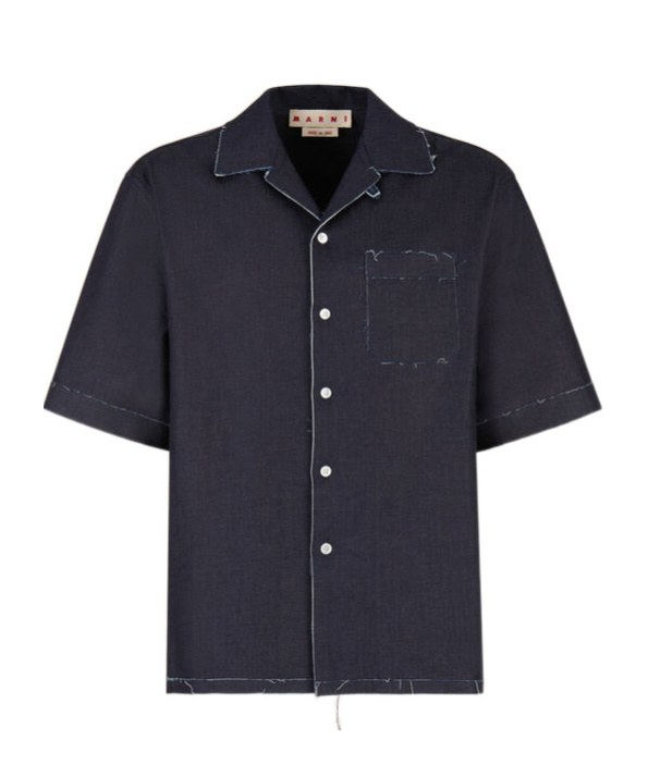 Marni Short-sleeved Denim Shirt In Deep Blue