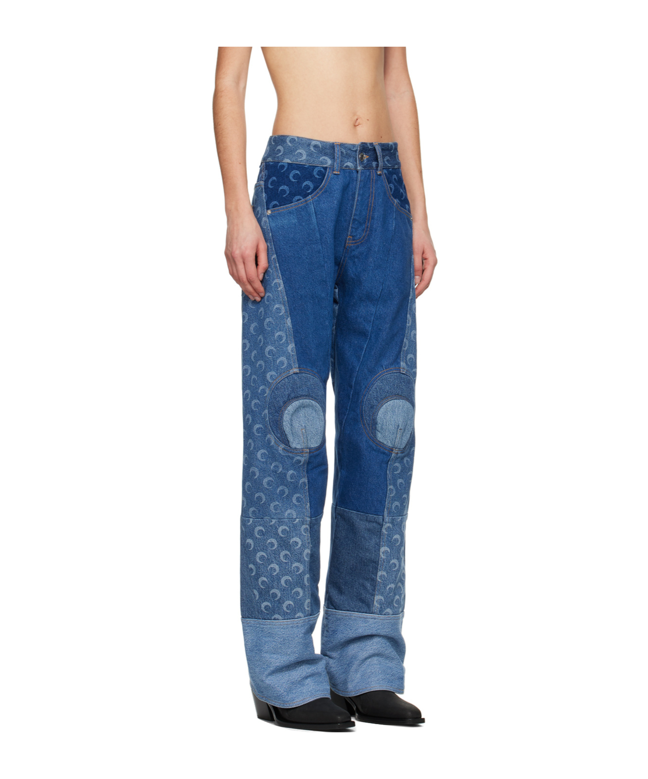 Marine Serre Navy Regenerated Jeans In Blue