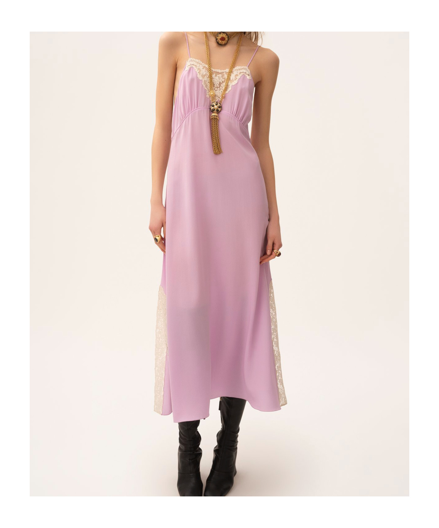 Chloé Lace-trimmed Organic Silk Crepe De Chine Maxi Dress In Purple