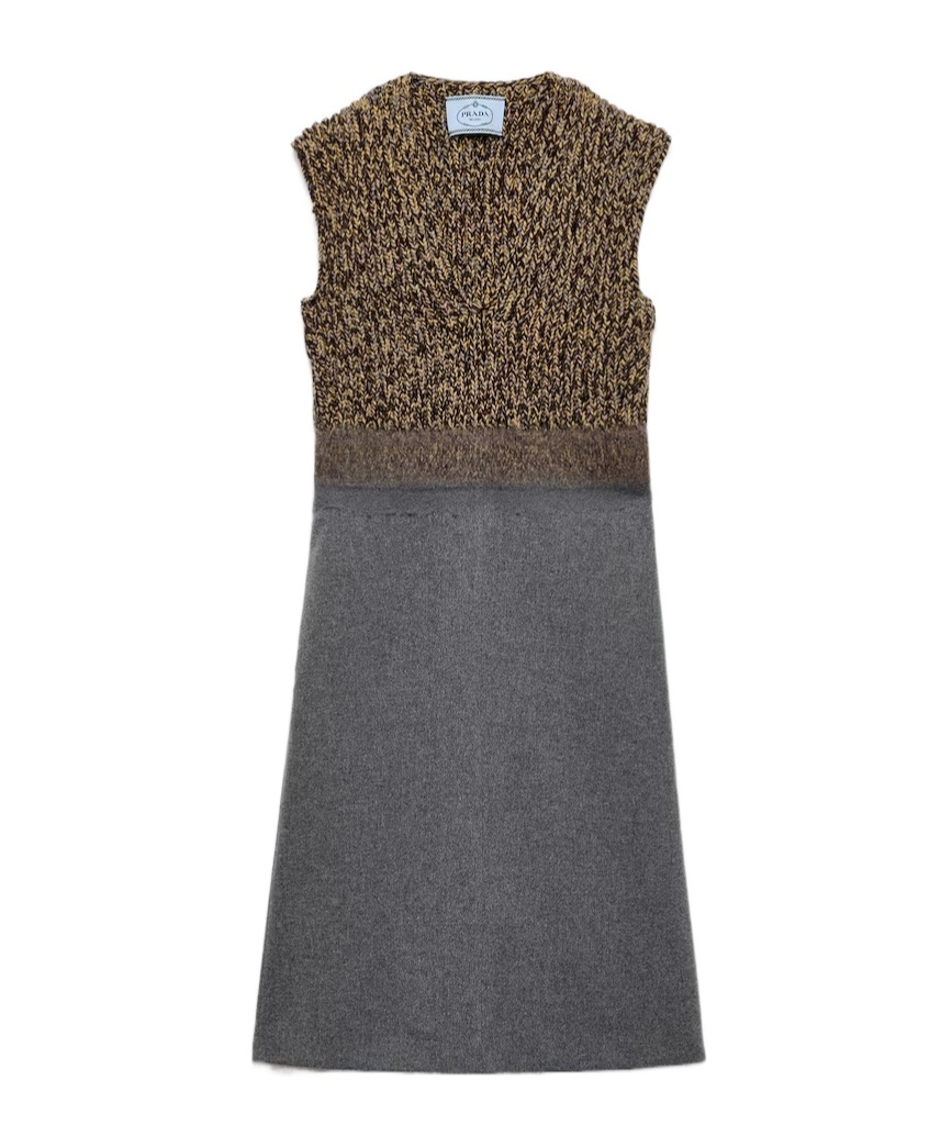 Prada Shetland Wool And Cashmere V-neck Dress In Gray