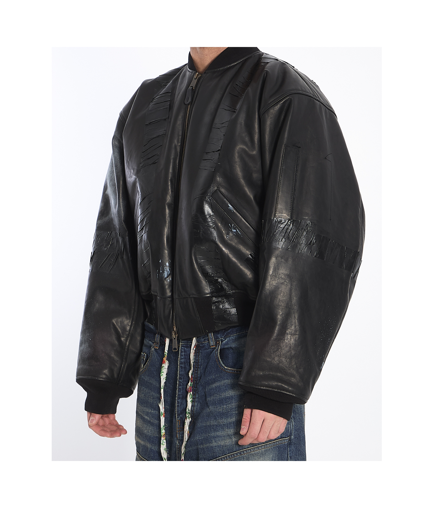 Balenciaga Zippered Pilot Leather Jacket In Black